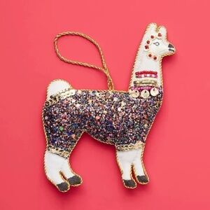 NWT Anthropologie Triangle of Bears Glitter Llama Christmas Ornament